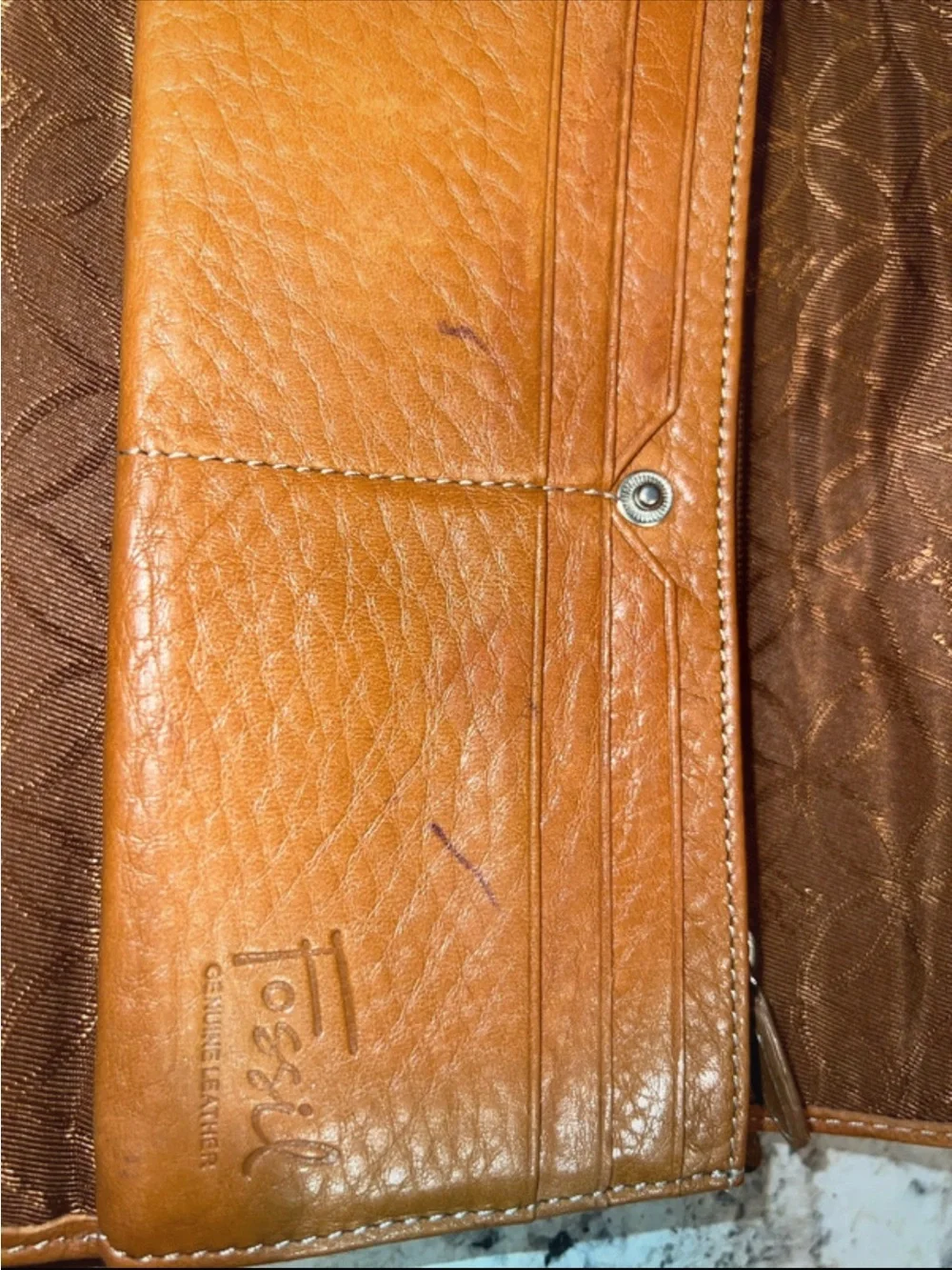 Fossil Pebbled Leather Wallet in Cognac